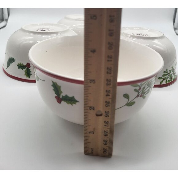 Set of 4 Royal Norfolk Holly Berry Christmas Holiday Cereal Soup Bowls - Picture 11 of 12
